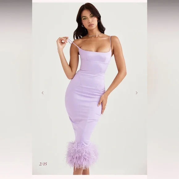 House of CB Lilac Feather-Hem Midi Dress - Picture 11 of 11
